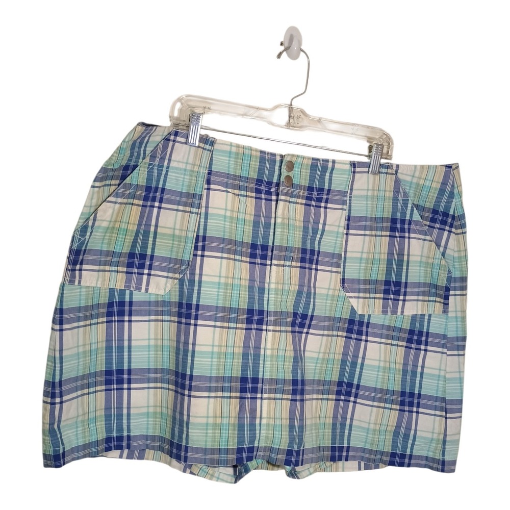 Lane Bryant Women's Plus 22 Blue Plaid Cotton Blend Skort Built In Shorts Pocket